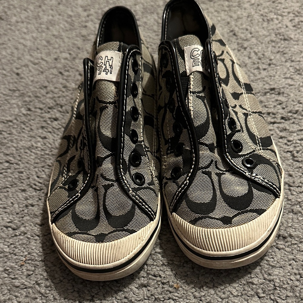 Coach Black and Cream Signature Slip-On Sneakers